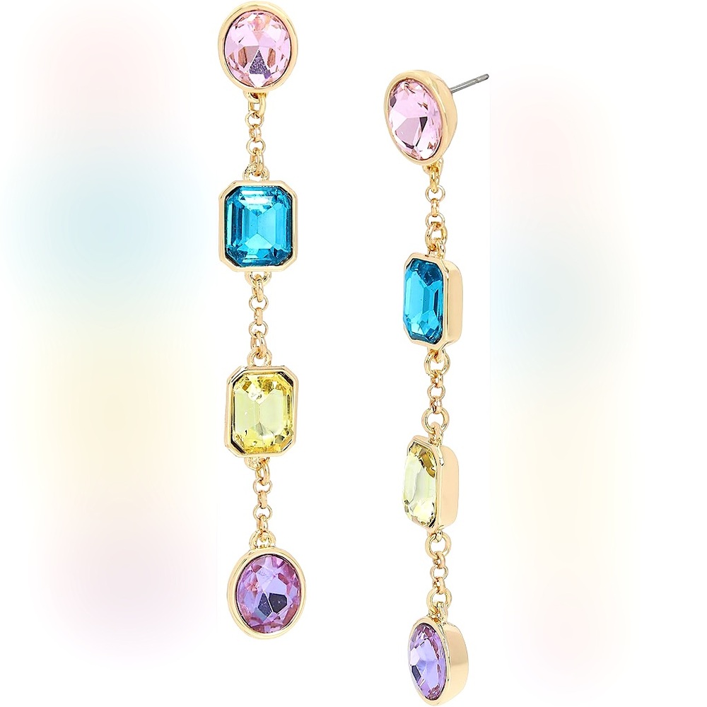 🤩 NEW Betsey Johnson Gold Tone Colorful Gemstone Drop Dangle Earrings